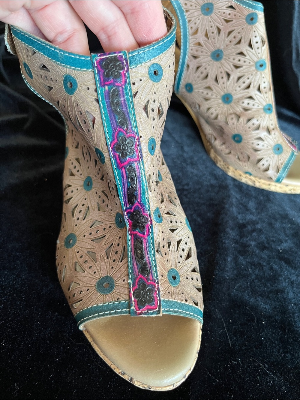 L' ARTISTE Spring Step Marjan Sandals Women's Size 38 US 7.5-8 Tan Aqua Purple - Picture 3 of 13